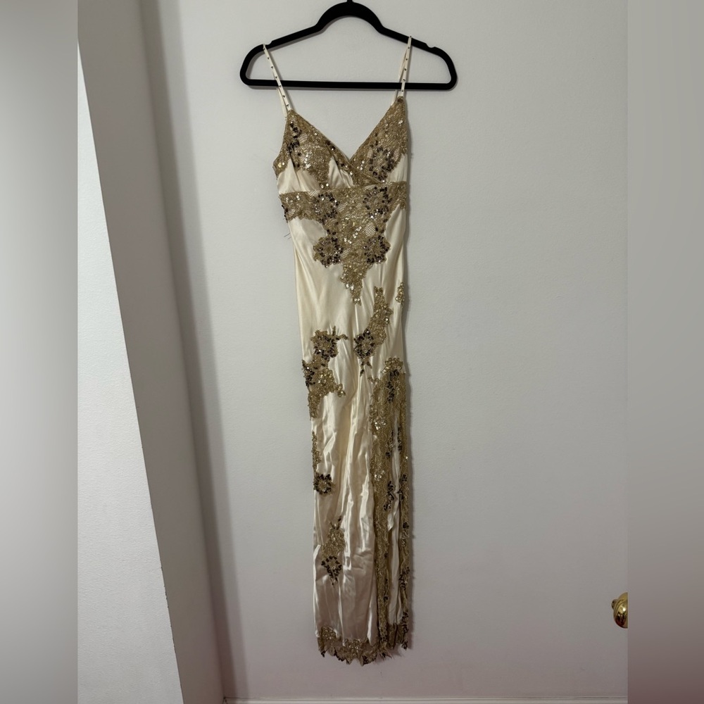 Cache Gold Cream Ivory Beaded Satin Gown- 4 - Prom / Formal / Wedding NWT Dress